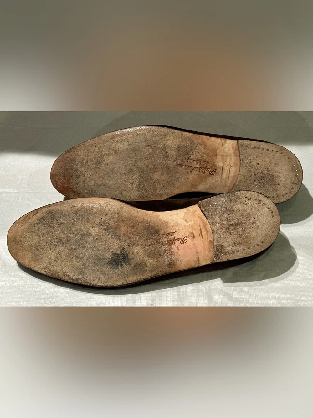 $1195 RALPH LAUREN PURPLE LABEL SHOES 13 D BROWN SUEDE SLIPPERS SLIP ON LOAFER